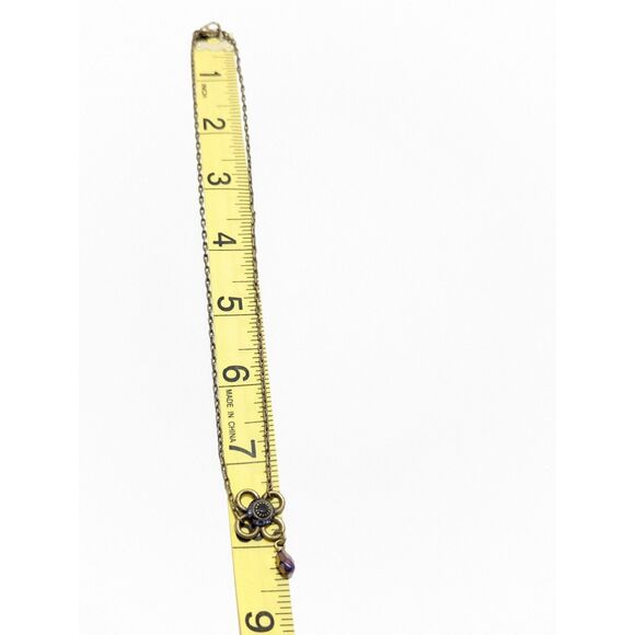 Flower Charm Wine Rhinestones on Copper Tone Chain - Picture 5 of 7